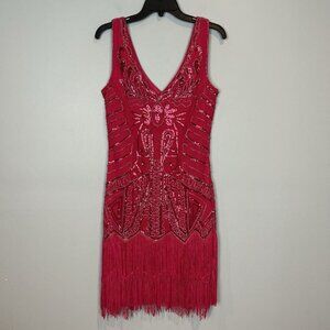 Chic Beaded Mini Dress in Vibrant Pink